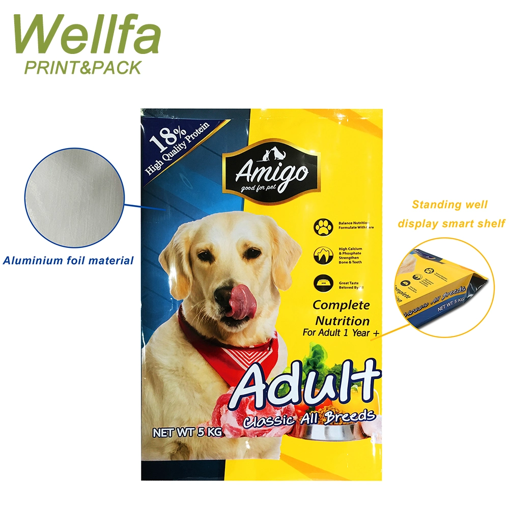 Custom Printed Plastic Aluminium Pouch Side Gusset Flat Bottom 5kg 15kg 20kg Slider Zipper Packaging Pet Treat Dry Dog Food Bags